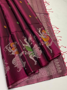 Classic Wine Red & Light Pink Elegance Handloom Soft Silk Saree SS26121
