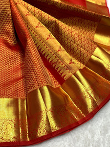 Classic Brick Orange 2gm Zari Bridal Elegance Kanchipuram Handloom Silk Saree SS25721