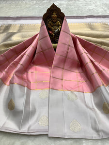Classic Pink & Grey 2gm Zari Kanchipuram Handloom Silk Saree SS25931