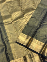 Load image into Gallery viewer, Classic Slate Black 2gm Zari Elegance Kanchipuram Handloom Silk Saree SS27494
