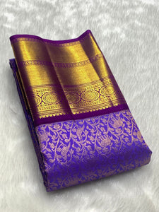 Classic Lavender & Vadamalli 2gm Zari Bridal Elegance Kanchipuram Handloom Silk Saree SS25273