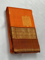 Load image into Gallery viewer, Classic Orange &amp; Mustard Valakappu Special 2gm Zari Elegance Kanchipuram Handloom Silk Saree SS27148
