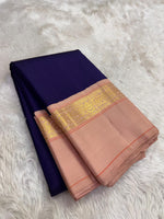 Load image into Gallery viewer, Classic Navy Blue &amp; Nude Pink Elegance Kanchipuram Handloom Silk Saree SS27249
