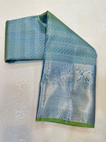 Load image into Gallery viewer, Classic Shady Green Silver Zari Bridal Elegance Kanchipuram Handloom Silk Saree SS23579
