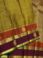 Load image into Gallery viewer, Classic Shimmer Gold &amp; Plum 2gm Zari Oosi Checks Elegance Kanchipuram Handloom Silk Saree SS27639
