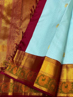 Load image into Gallery viewer, Classic Sky Blue &amp; Barn Red 2gm Zari Meena Border Kanchipuram Handloom Silk Saree SS25594
