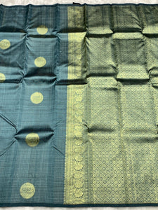 Classic Mettallic Grey 2gm Zari Kanchipuram Handloom Silk Saree SS25972