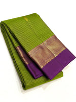 Load image into Gallery viewer, Classic Spring Green &amp; Russian Violet 2gm Zari Vaira Oosi check Butta Bridal Elegance Kanchipuram Handloom Silk Saree SS23623
