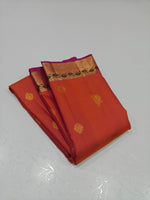 Load image into Gallery viewer, Classic Tangerine Orange 2gm Zari Kanchipuram Handloom Silk Saree SS26509
