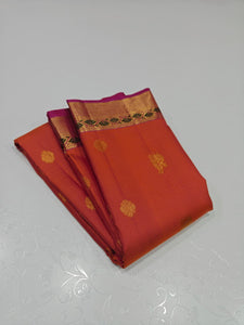 Classic Tangerine Orange 2gm Zari Kanchipuram Handloom Silk Saree SS26509