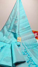Load image into Gallery viewer, Classic Ice Blue Elegance Handloom Soft Silk Saree SS25739
