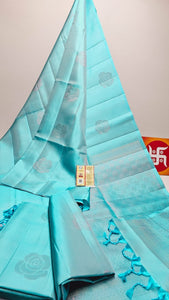 Classic Ice Blue Elegance Handloom Soft Silk Saree SS25739