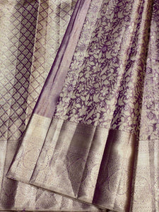 Classic Pastel Purple 2gm Zari Bridal Designer Brocade Elegance Kanchipuram Tissue Handloom Silk Saree SS24205