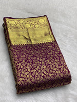 Load image into Gallery viewer, Classic Wine Red Bridal Elegance Kanchipuram Handloom Silk Saree SS26882
