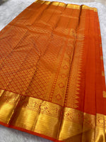 Load image into Gallery viewer, Classic Apricot Orange 2gm Zari Elegance Kanchipuram Handloom Silk Saree SS23747
