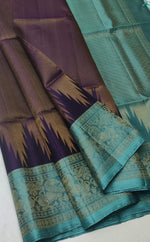 Load image into Gallery viewer, Classic Aubergine &amp; Sea Green Double Warp Elegance Handloom Soft Silk Saree SS28476
