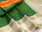 Load image into Gallery viewer, Classic Dark Olive Green Cream &amp; Orange 1gm Zari Ganga Jamuna Elegance Kanchipuram Handloom Silk Saree SS28571
