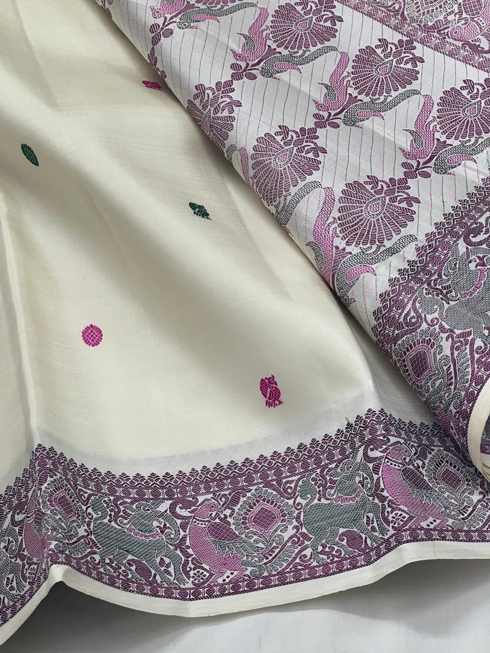 Classic Butter Cream Kanchipuram Handloom Silk Saree SS25894