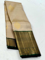 Load image into Gallery viewer, Clasic Beige Cream &amp; Dark Green 2gm Zari Bridal Elegance Kanchipuram Handloom Silk Saree SS24402
