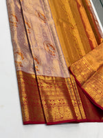 Load image into Gallery viewer, Classic Rose Gold &amp; Brick Red Bridal Elegance Kanchipuram Tissue Handloom Silk Saree SS24179
