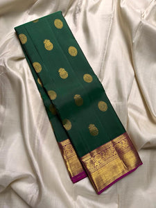 Classic Bottle Green & Wine Purple Bridal Elegance Kanchipuram Handloom Silk Saree SS19538