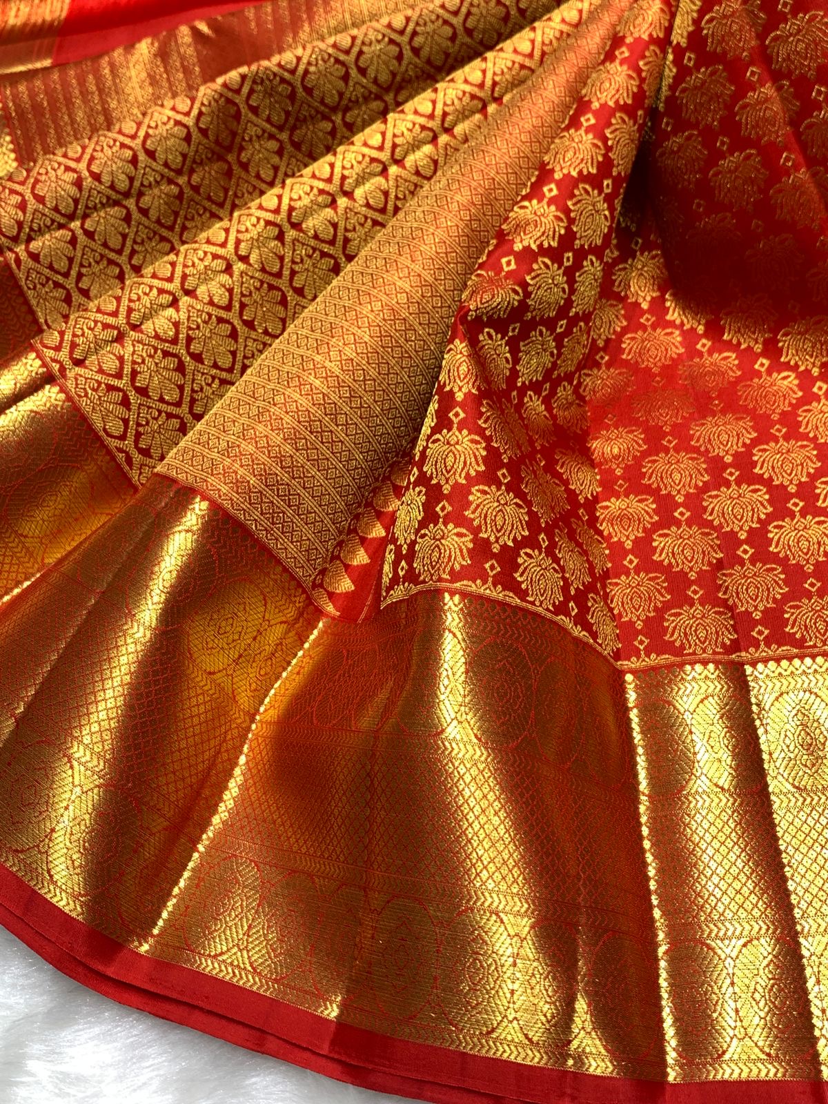 Classic Deep Orange 2gm Zari Bridal Elegance Kanchipuram Handloom Silk Saree SS25449