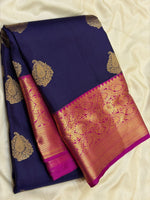 Load image into Gallery viewer, Classic Navy Blue &amp; Deep Pink 1gm Zari Elegance Kanchipuram Handloom Silk Saree SS28073
