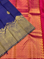 Load image into Gallery viewer, Classic  Navy Blue &amp; Deep Pink 2gm Zari Elegance Kanchipuram Handloom Silk Saree SS25442
