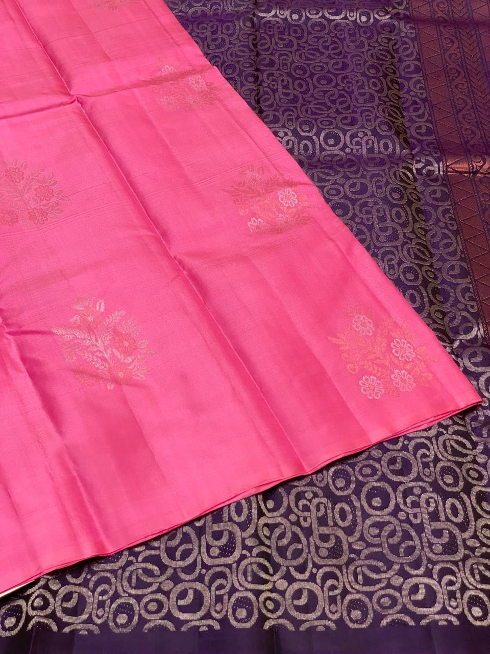 Classic Pink & Plum 1gm Zari Elegance Kanchipuram Handloom Silk Saree SS23548