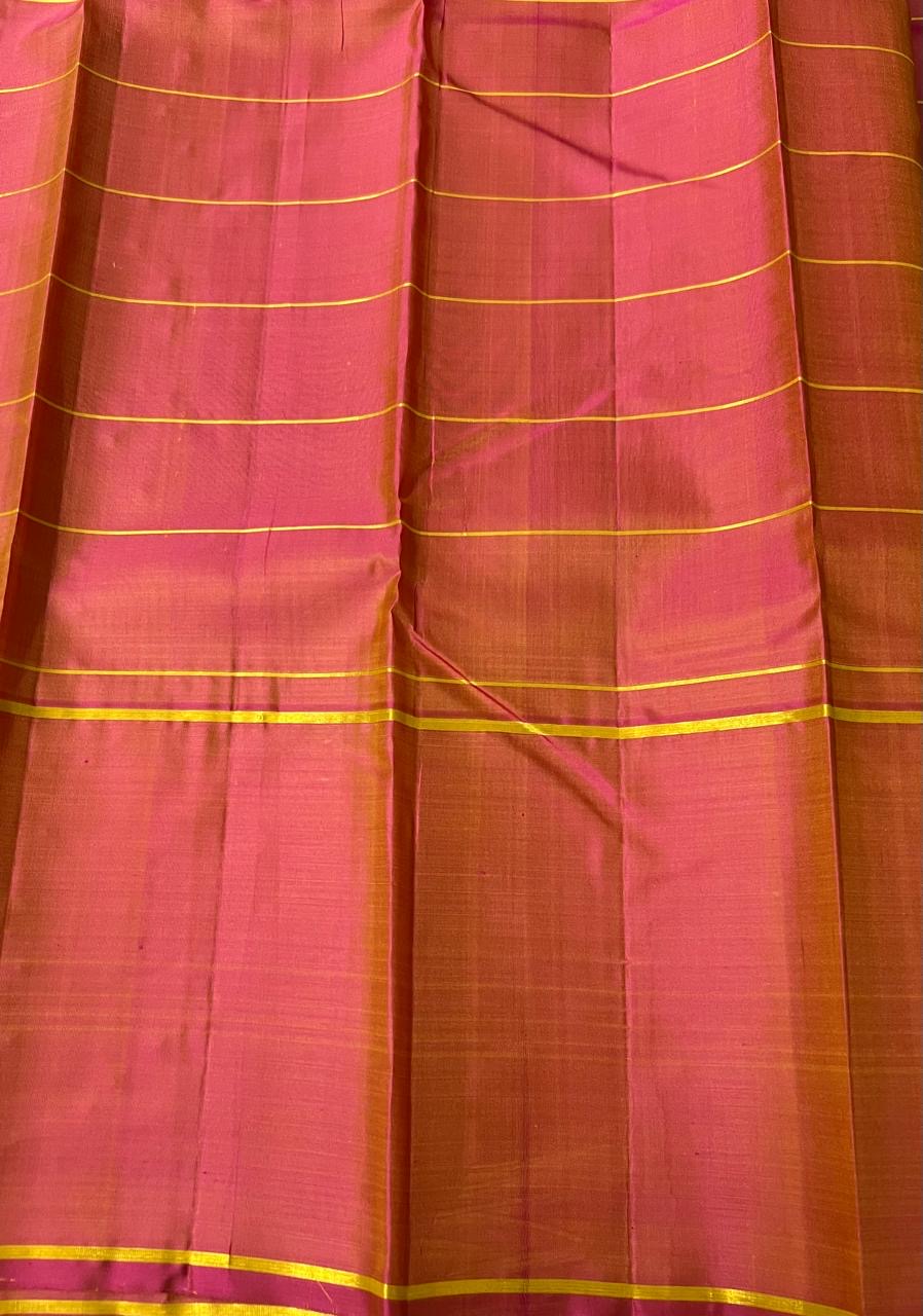 Classic Spring Green & Peachy Rose Elegance Kanchipuram Handloom Silk Saree SS24526