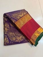 Load image into Gallery viewer, Classic Violet &amp; Maroon Brocade Elegance Kanchipuram Handloom Silk Saree SS27198
