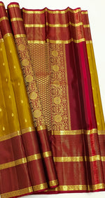 Load image into Gallery viewer, Classic Mustard &amp; Maroon 2gm Zari Vaira Oosi Elegance Kanchipuram Handloom Silk Saree SS25336

