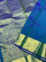 Load image into Gallery viewer, Classic Peacock Blue 2gm Zari Brocade Bridal Elegance Kanchipuram Handloom Silk Saree SS27036
