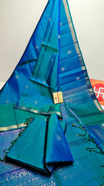 Load image into Gallery viewer, Classic Peacock Blue Elegance Handloom Soft Silk Saree SS24148
