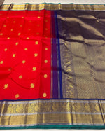 Load image into Gallery viewer, Classic Scarlet Red &amp; Navy Blue 2gm Zari Bridal Elegance Kanchipuram Handloom Silk Saree SS26927

