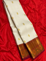 Load image into Gallery viewer, Classic White &amp; Barn Red 2gm Zari Meena Border Kanchipuram Handloom Silk Saree SS25593
