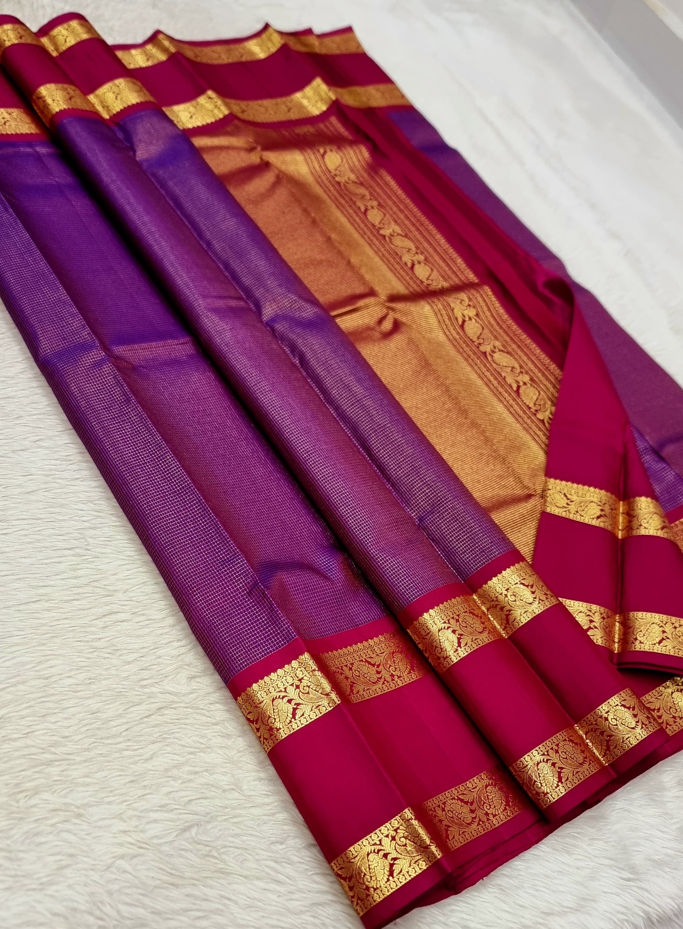 Classic Purple & Berry Pink 2gm Zari Kanchipuram Handloom Silk Saree SS25797