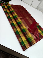 Load image into Gallery viewer, Classic Multicolored Checker 2gm Zari Elegance Kanchipuram Handloom Silk Saree SS28280
