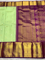 Load image into Gallery viewer, Classic Light Pistachio Green &amp; Purple 2gm Zari Elegance Kanchipuram Handloom Silk Saree SS28294
