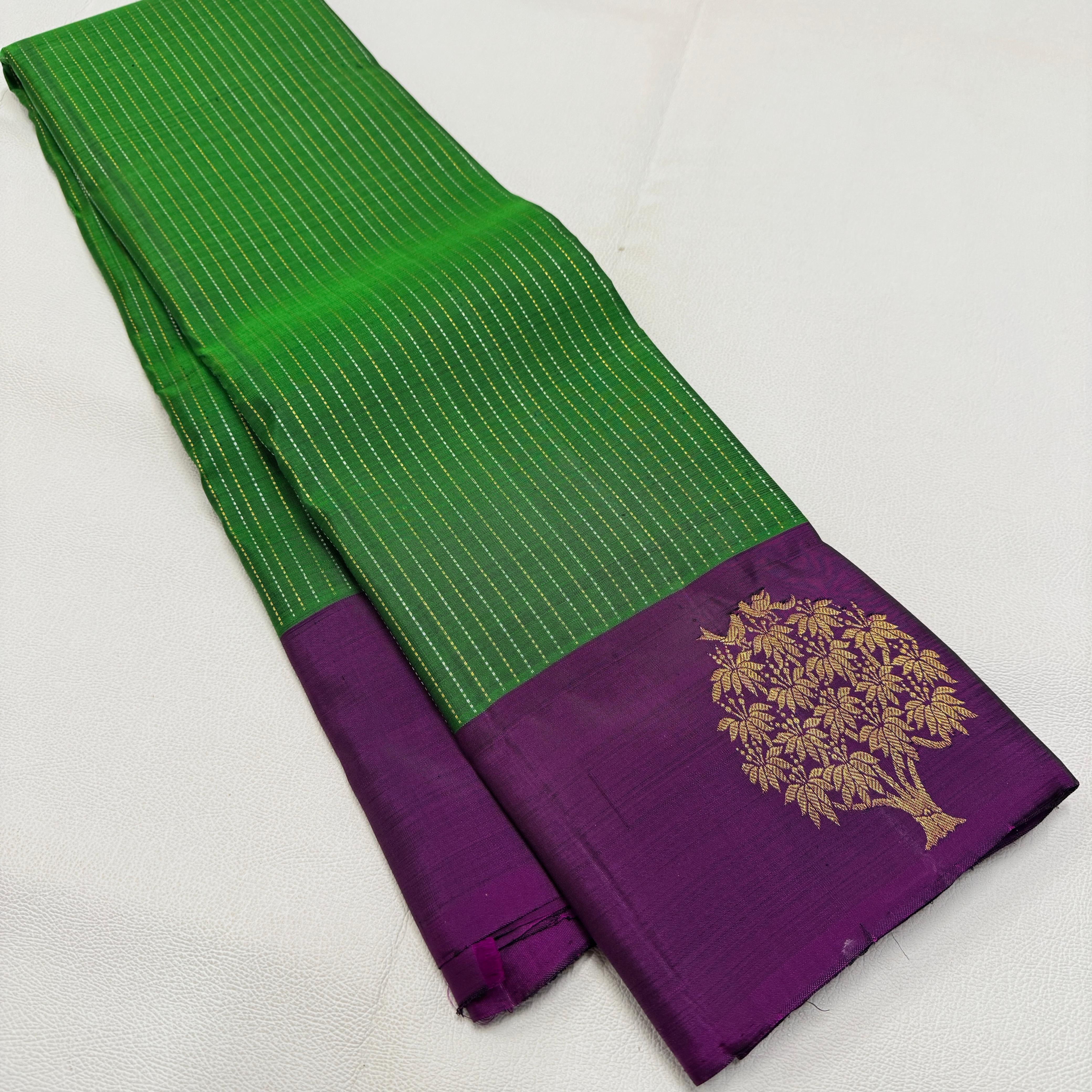 Classic Green & Vadamalli 2gm Zari Kanchipuram Handloom Silk Saree SS26297