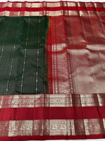 Load image into Gallery viewer, Classic Pine Green &amp; Barn Red 2gm Silver Zari Elegance Kanchipuram Handloom Silk Saree SS25382
