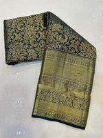 Load image into Gallery viewer, Prussian Blue Elegance Kanchipuram Handloom Silk Saree SS24692
