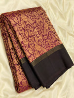 Load image into Gallery viewer, Classic Maroon &amp; Shadow Black 2gm Zari Elegance Kanchipuram Handloom Silk Saree SS24688
