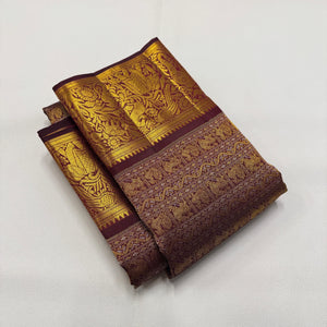 Classic Gold & Plum 2gm Zari Bridal Elegance Kanchipuram Handloom Silk Saree SS25635