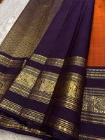 Load image into Gallery viewer, Classic Burnt Orange &amp; Dark Blue 2gm Zari Elegance Kanchipuram Handloom Silk Saree SS25494
