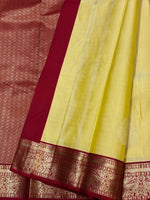 Load image into Gallery viewer, Classic Corn Yellow &amp; Dark Pink 1gm Zari Elegance Kanchipuram Handloom Silk Saree SS28067

