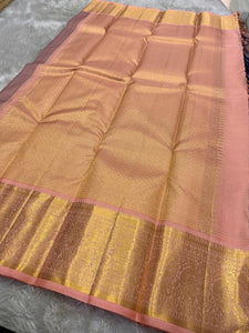 Classic Navy Blue & Peach Kanchipuram Handloom Silk Saree SS26030
