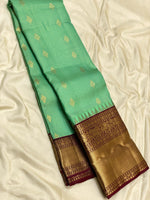 Load image into Gallery viewer, Classic  Sea Green &amp; Dark Espresso 2gm Zari Elegance Kanchipuram Handloom Silk Saree SS25271
