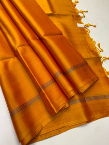 Classic Mango Yellow Elegance Plain Handloom Soft Silk Saree SS26139