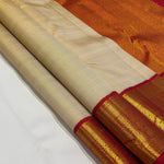 Load image into Gallery viewer, Classic Butter Cream &amp; Chilli Red Bridal Elegance Kanchipuram Handloom Silk Saree SS28061
